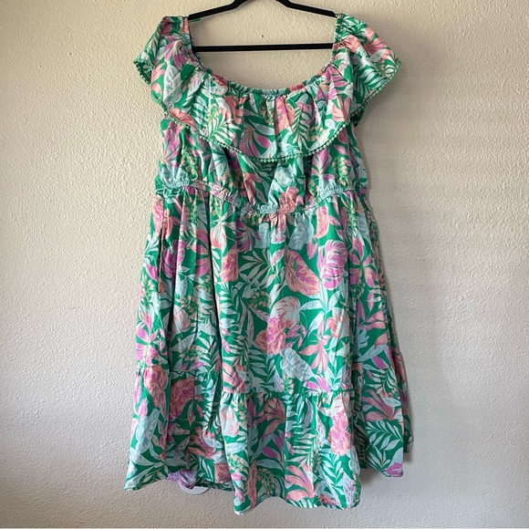 Terra & Sky Off The Shoulder Dress Women’s Plus Size 4X Green Tropical Ruffle - Picture 2 of 14